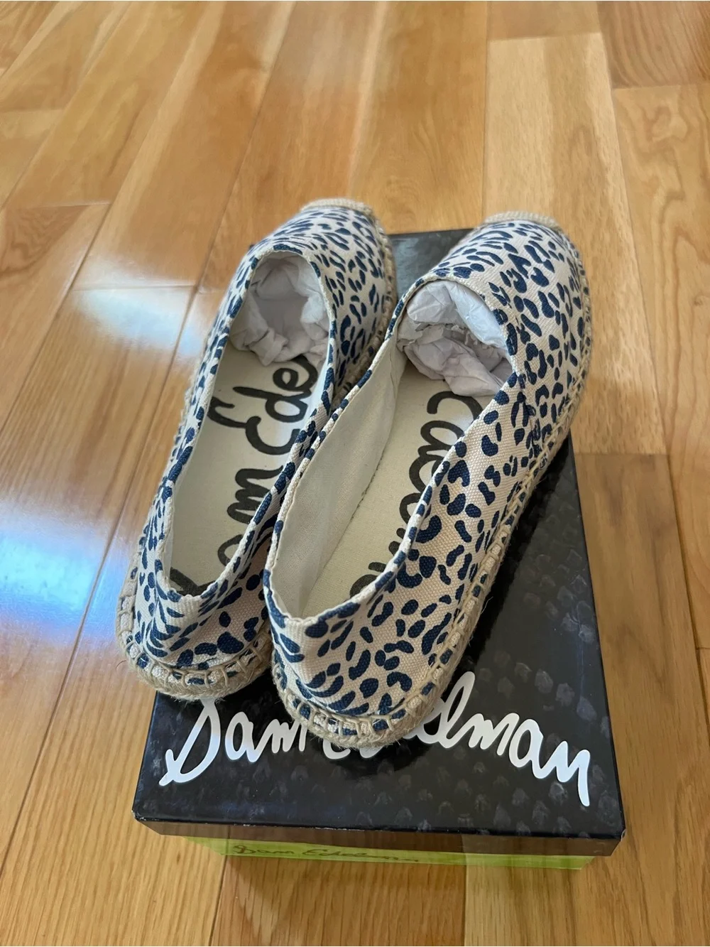 Sam Edelman Blue Leopard-Print Canvas Espadrilles